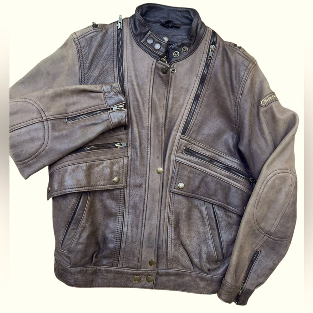 Vtg Hein Gericke Brown Moto Bikercore Grunge Worn In Edgy Leather Coat 40